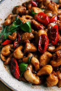 Delicious Thai Cashew Chicken Stir Fry with vegetables and cashews