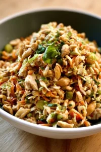 Thai Peanut Chicken Crunch Slaw Salad with vibrant vegetables and peanut sauce