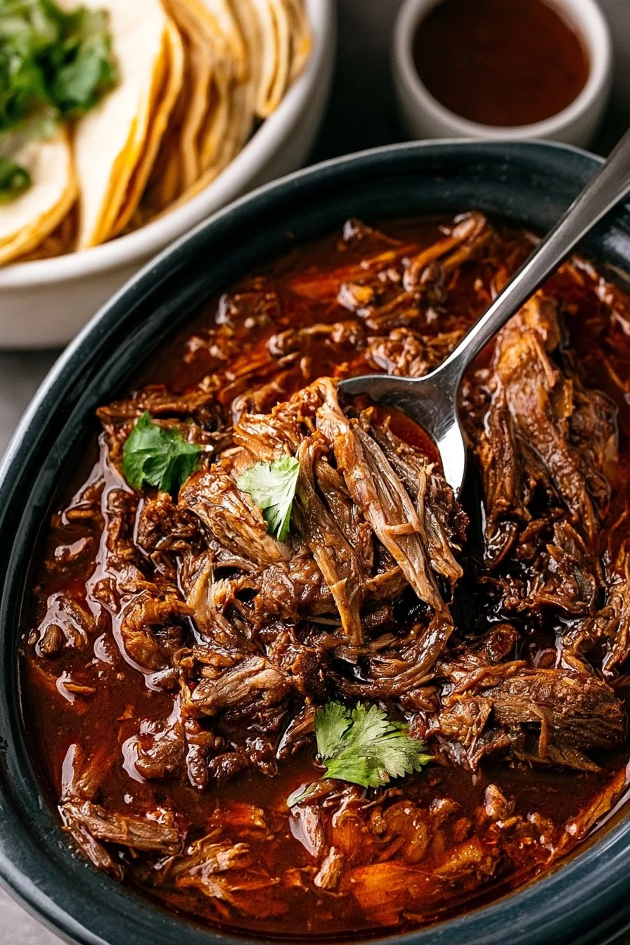 Delicious Birria crockpot dish filled with tender meat and rich flavors.
