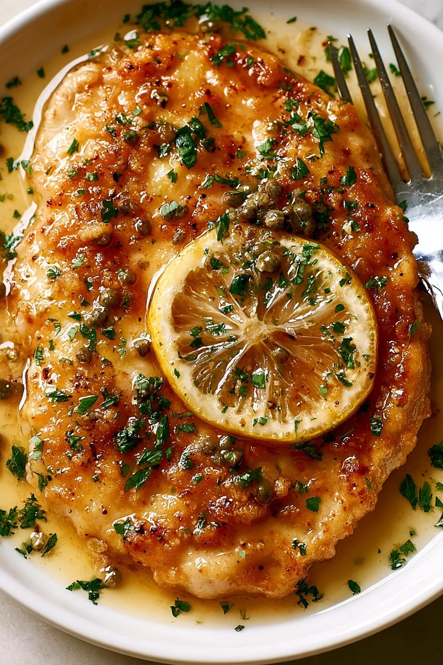 Chicken Piccata with Lemon Sauce 6 Delicious chicken piccata with lemon sauce served on a plate