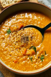 Delicious bowl of homemade soup with vibrant vegetables and herbs