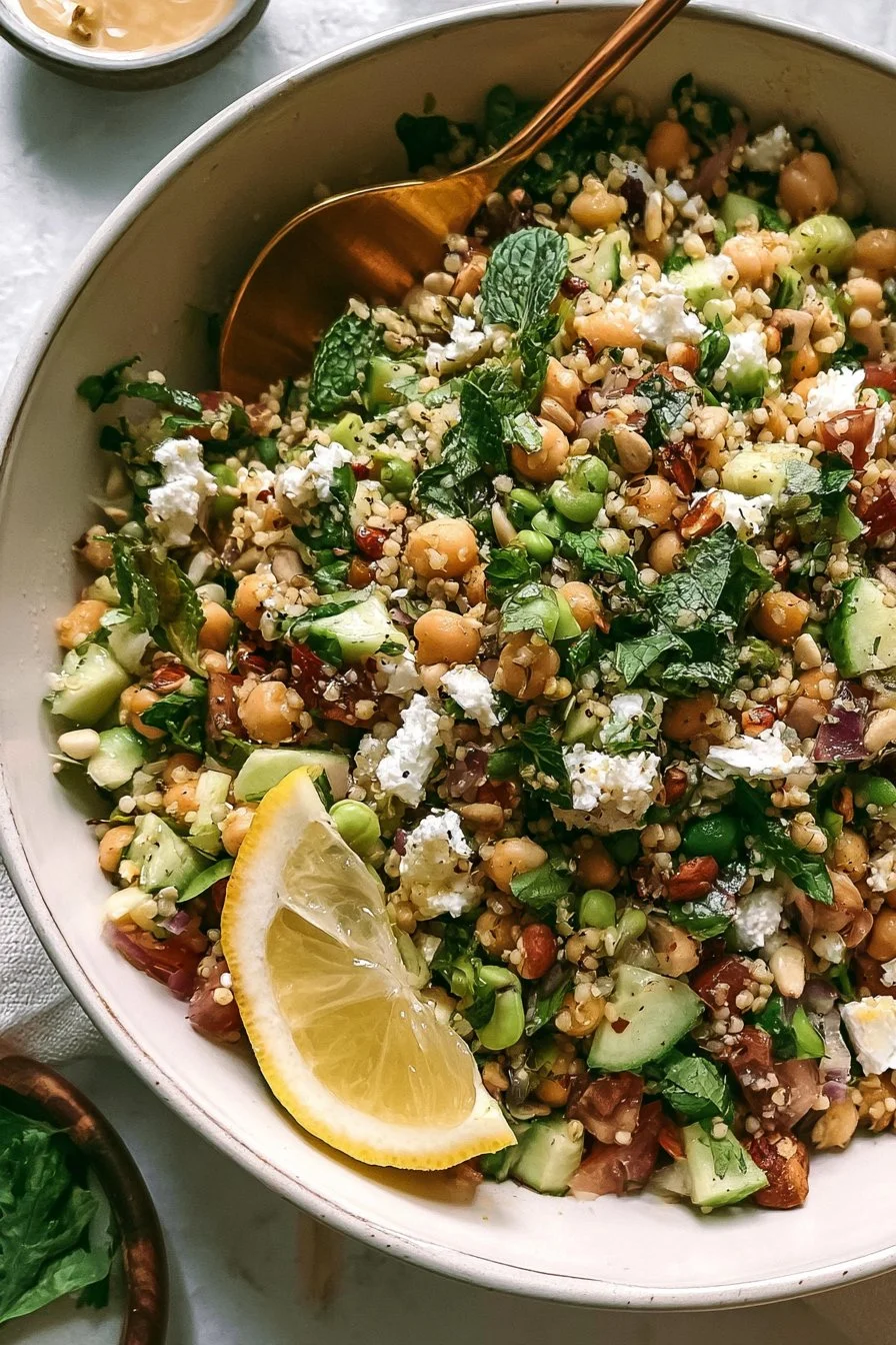 Viral Jennifer Aniston Salad recipe featuring fresh ingredients and a pop of flavor.